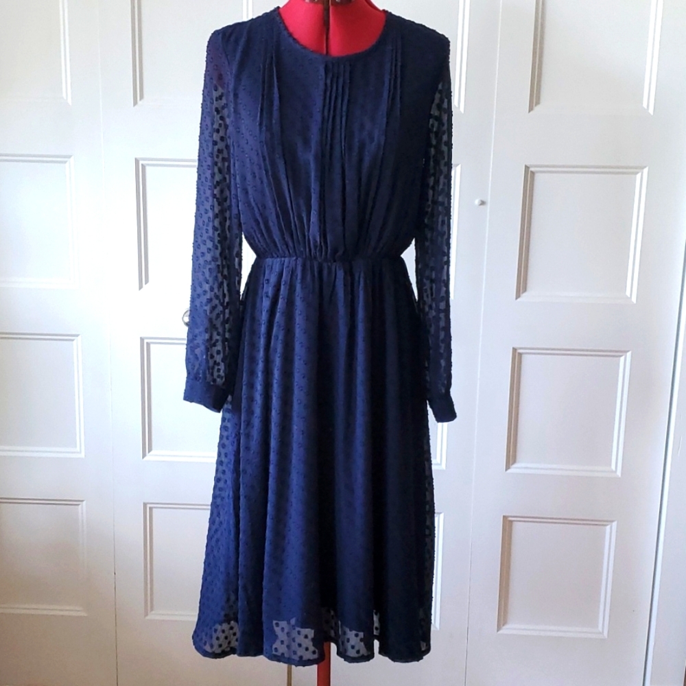 Solitaire Navy Polka Dot Sheer Dress – Romantic Vintage Style
